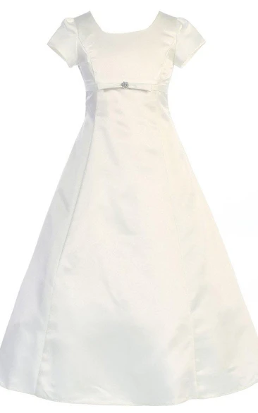 Short-sleeved A-line Satin Dress With Straps