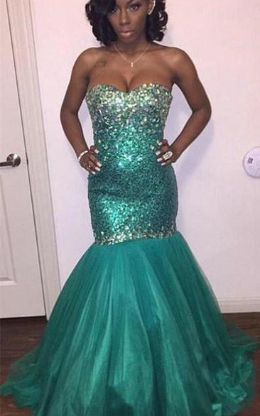 Sparkly Sweetheart Crystal Sequins Evening Dresses Mermaid Floor Length
