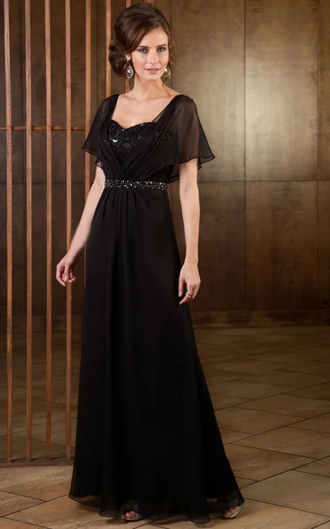 Black Modest Sparkly A-Line Maxi Mother of the Bride Dress Elegant Mature Sequins Floor Length Beading Chiffon Party Formal Dress