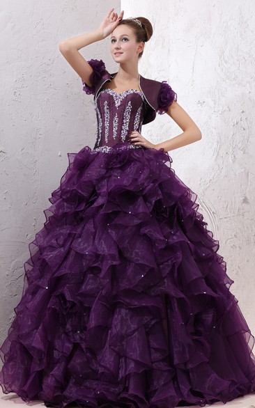 Strapless Organza Quinceanera Dress With Ruffles And Crystal Detailing