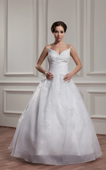 Strapless Jeweled A-Line Ball Gown with Appliques