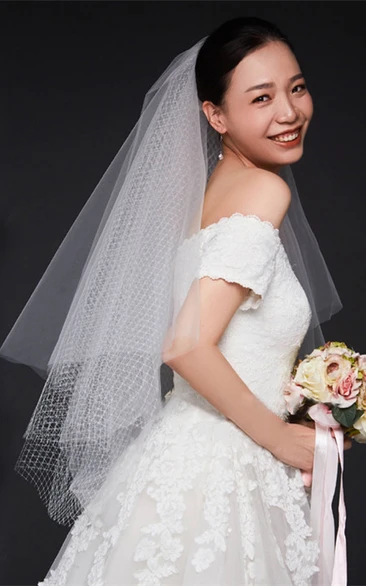 Lace Edge Floral Bridal Veil White Short Simple Veil With - Temu