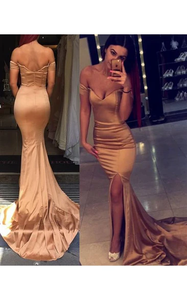 Sexy Off the Shoulder Mermaid Evening Dress Zipper Back Prom Gown