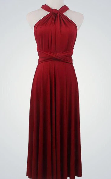 Ruched Halter Sleeveless Gown With Straps and Sash
