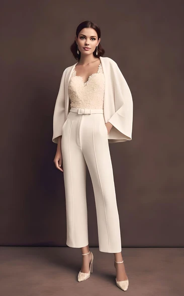 2023 Chiffon Long Sleeve Wedding Jumpsuit Scalloped V-neck Beach Country Garden Court Ankle-length Modest Elegant Modern