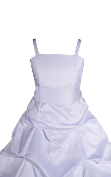 Spaghetti Strap Pick Up Satin Dress With Bow