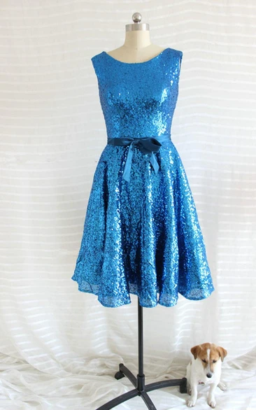 A-line Short Sequined Dress With Belt