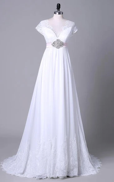 Tea-Length Off-The-Shoulder One-Shoulder V-Neck Beading Chiffon Lace Sequins Satin Dress