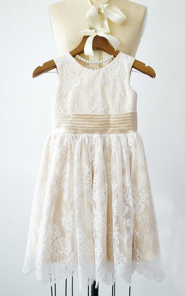 Sleeveless Ivory Lace Champagne Lining Bridesmaid Party Dress