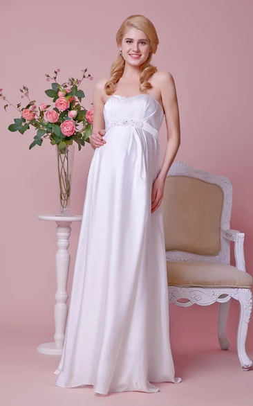 Strapless A-line Chiffon Maternity Wedding Dress With Empire Beading Waist