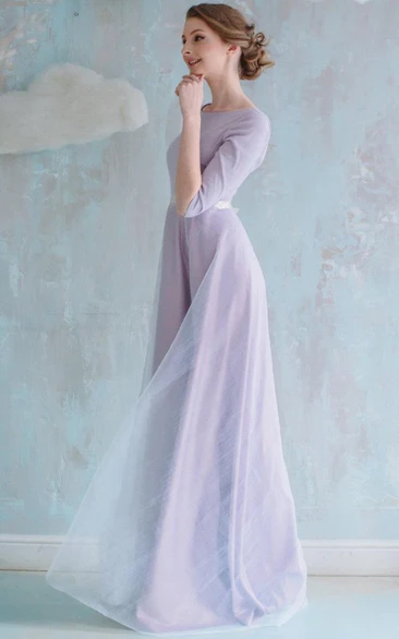 A-line Long Tulle Dress With Low-V Back