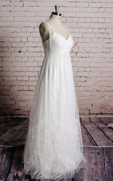 Special Skirt Empire Tulle Wedding Dress With Lace Bodice and Ruffles