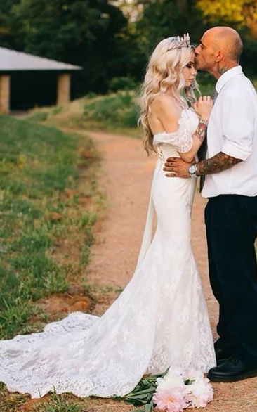 Tulle Satin Bowed Lace Zipper Wedding Dress