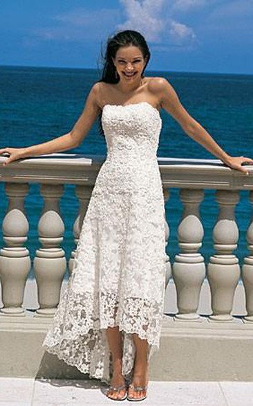 Gorgeous Sheath Column Strapless Asymmetry-length Lace Wedding Dresses