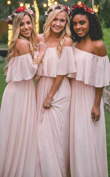 Chiffon Adorable Off-the-shoulder Bridesmaid Dress With Ruching And Pleats