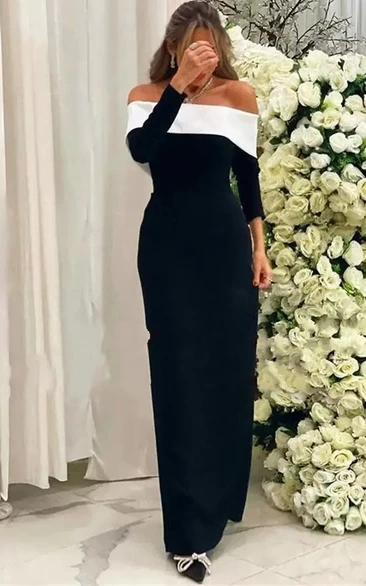Simple Sheath Long Sleeve Jersey Off-the-shoulder Strapless Floor-length Prom Dress