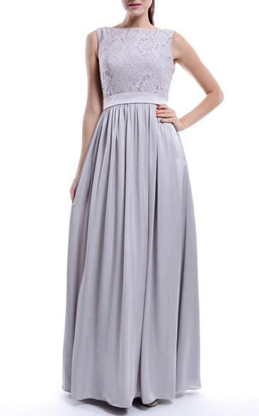 Floor-length Strapped Lace Top Grey Dress