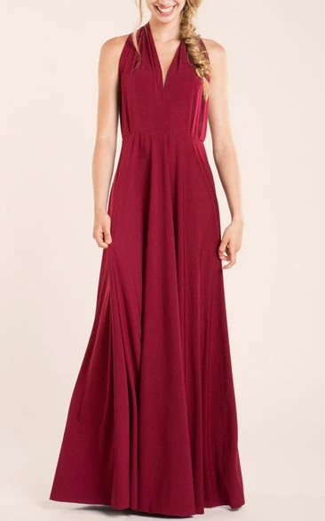 Short Sleeveless Wine Red Jersey&Satin Dress