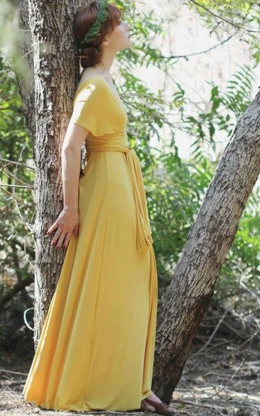 Gold Long Convertible Wrap Gown Maxi Vintage Grecian Dress