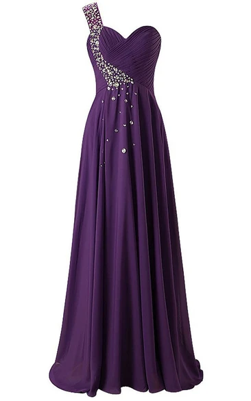 One-shoulder Sweetheart Chiffon Dress With Beadings