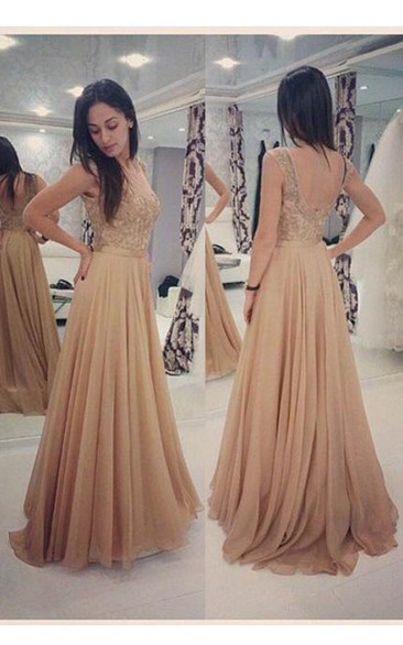 Sleeveless Cap Sleeve A-line Long Dress with Lace