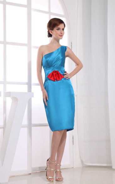 One-Shoulder Satin Sleeveless Pencil Dress With Flower
