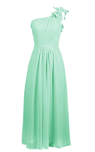 One-shoulder Chiffon A-line Gown With Bow