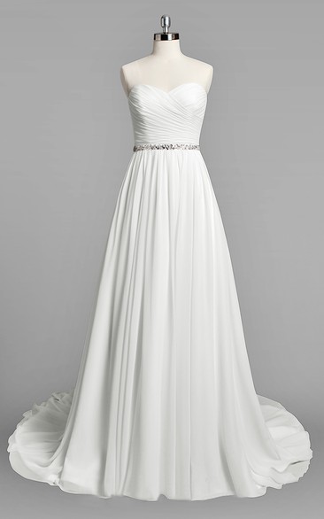 Sweetheart A-Line Chiffon Wedding Dress With Ruching and Beading