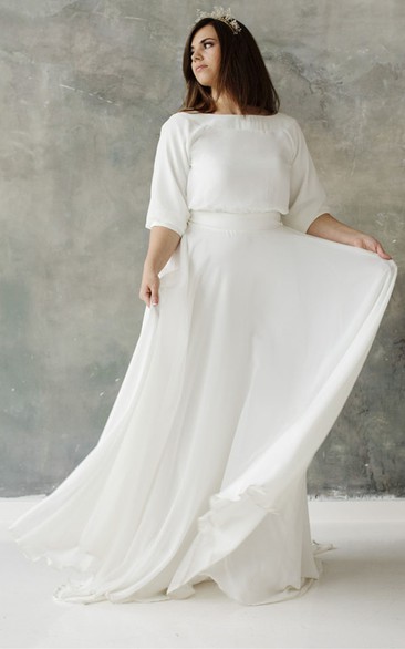 Casual Plus Size A Line Chiffon Bateau Wedding Dress 