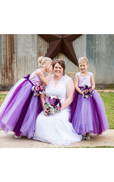 Lovely Tulle Princess Bowknot Flower Girl Dress Cap Sleeve Lovely Tulle Princess Bowknot Flower Girl Dress Cap Sleeve