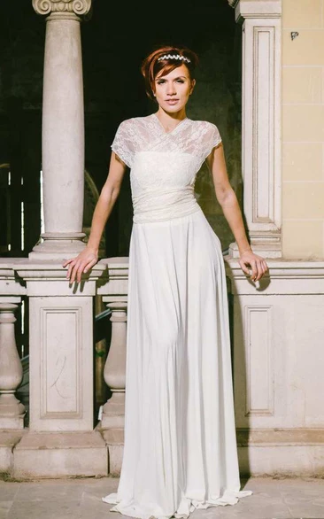 Floor-Length Jersey Satin Lace Wedding Dress