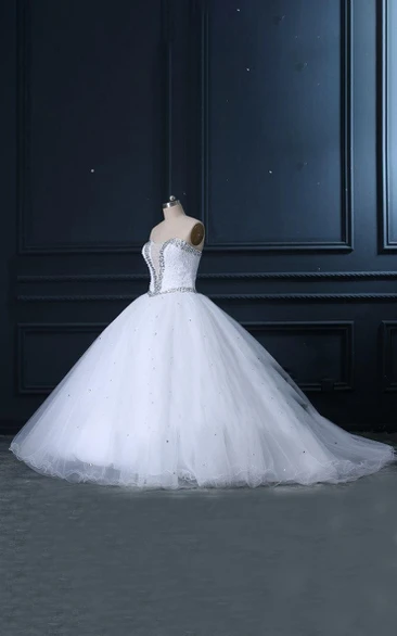 Luxury Sweetheart Tulle Ball Gown With Beaded Bodice And Lace-up Back