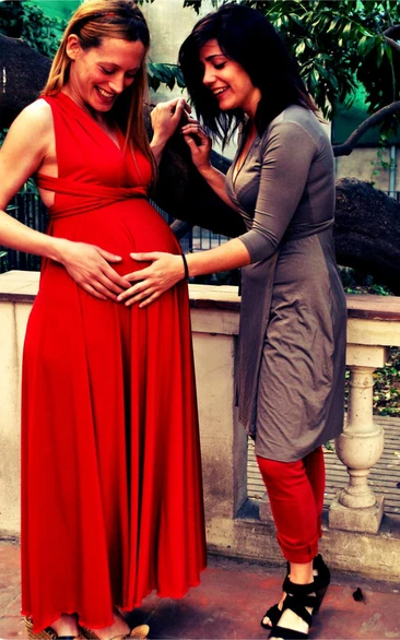 Long Red Maternity Infinity For Mom Jersey&Satin Dress