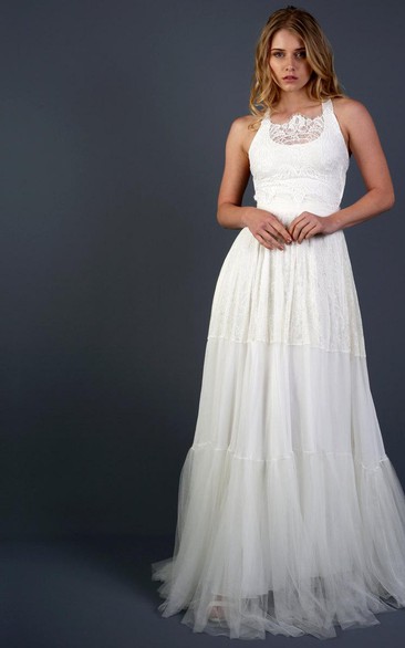 Scoop Neck Sleeveless A-Line Lace and Tulle Wedding Dress