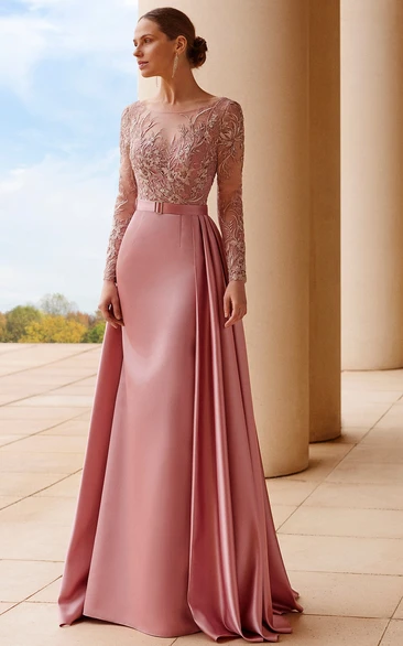 Beautiful A-Line V-neck Satin Tulle Floor-length Evening Dress