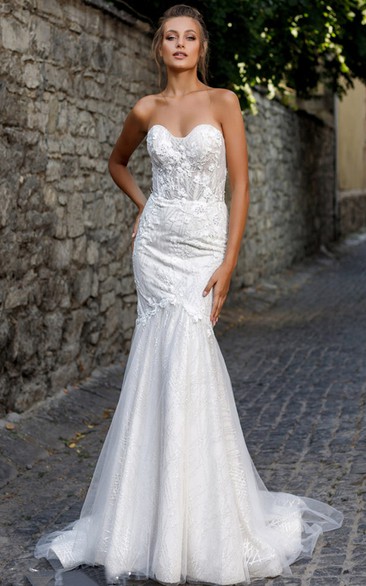 Casual Mermaid Sweetheart Tulle and Lace Wedding Dress with Appliques