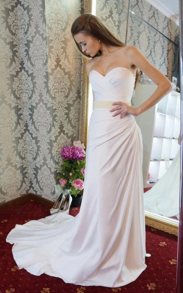 Sweetheart Side-Draped Chiffon Wedding Dress With Jeweled Waist