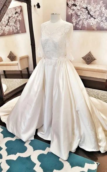 Elegant Satin Lace With Detachable Ball Gown Dress