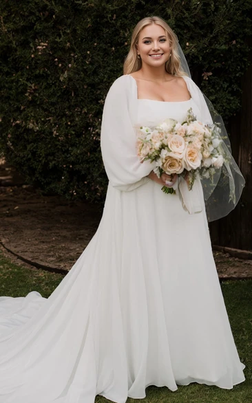 Modest Romantic A-Line Plus Size Wedding Dress with Long Sleeve