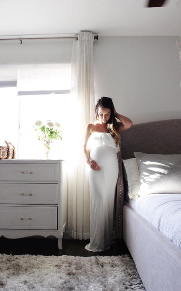 Maternity Gown Fitted White Maternity The Lace Strapless Flounce Dress