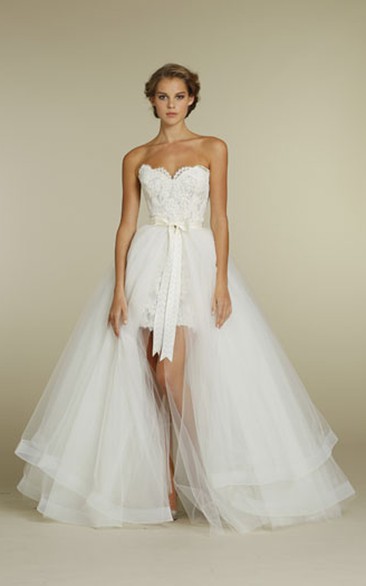 Sassy Lace Mini Dress With Detachable Tulle Overskirt - June Sassy Lace Mini Dress With Detachable Tulle Overskirt - June