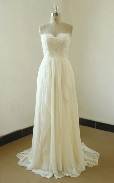 A-Line Sweetheart Chiffon Lace Weddig Dress