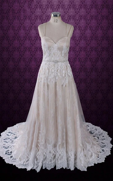 Spaghetti Straps Sweetheart Dress With Beading Sash And Aplliques
