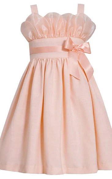 Sleeveless A-line Pleated Dress With Bow and Straps