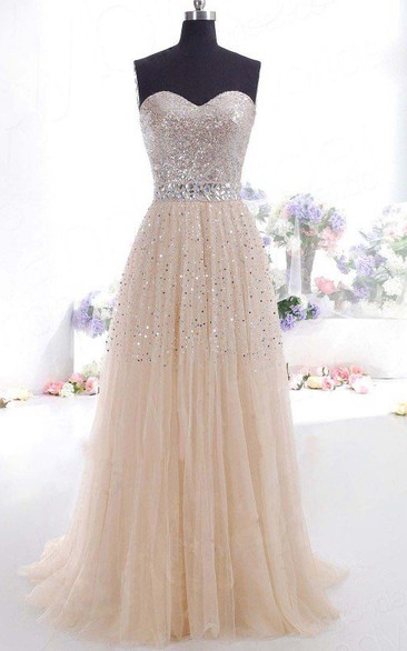 A-line Princess Sweetheart Tulle Sleeveless Floor Length Dress Online