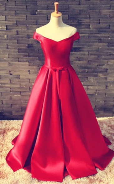 Elegant Red Off-the-shoulder Prom Dress Bowknot Lace-up