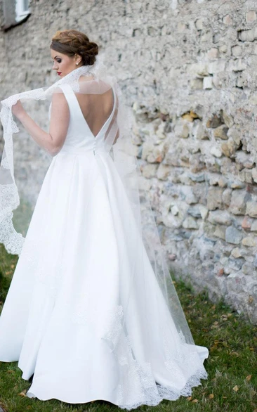 Bateau Neck Sleeveless A-Line Satin Wedding Dress With Pleats