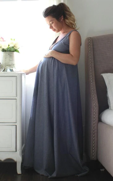 Maternity V-Neck Floor-Length Dress