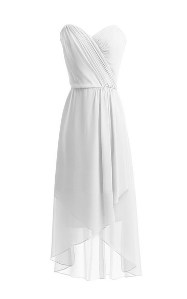 Sweetheart Asymmetrical Ruched Midi-length Layered Chiffon Dress