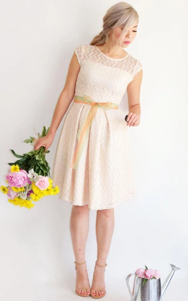 Cap Sleeved Short Lace Dress With V back
